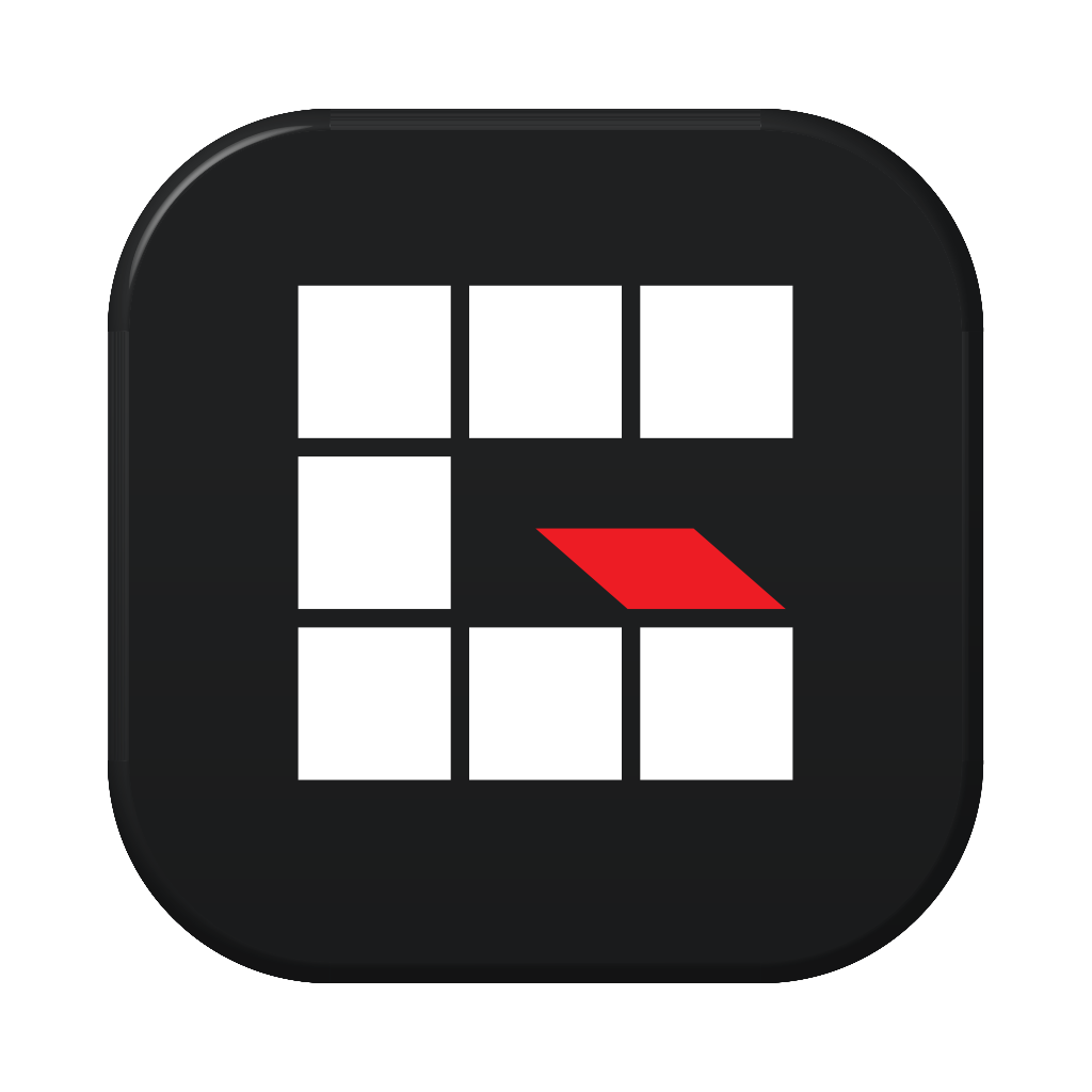 GridLove app icon — black squircle with white grid and snapped red cell